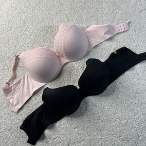 Victoria's Secret Demi Incredible By VS Set Of Two Bras 32DD Black / Pink Lined
